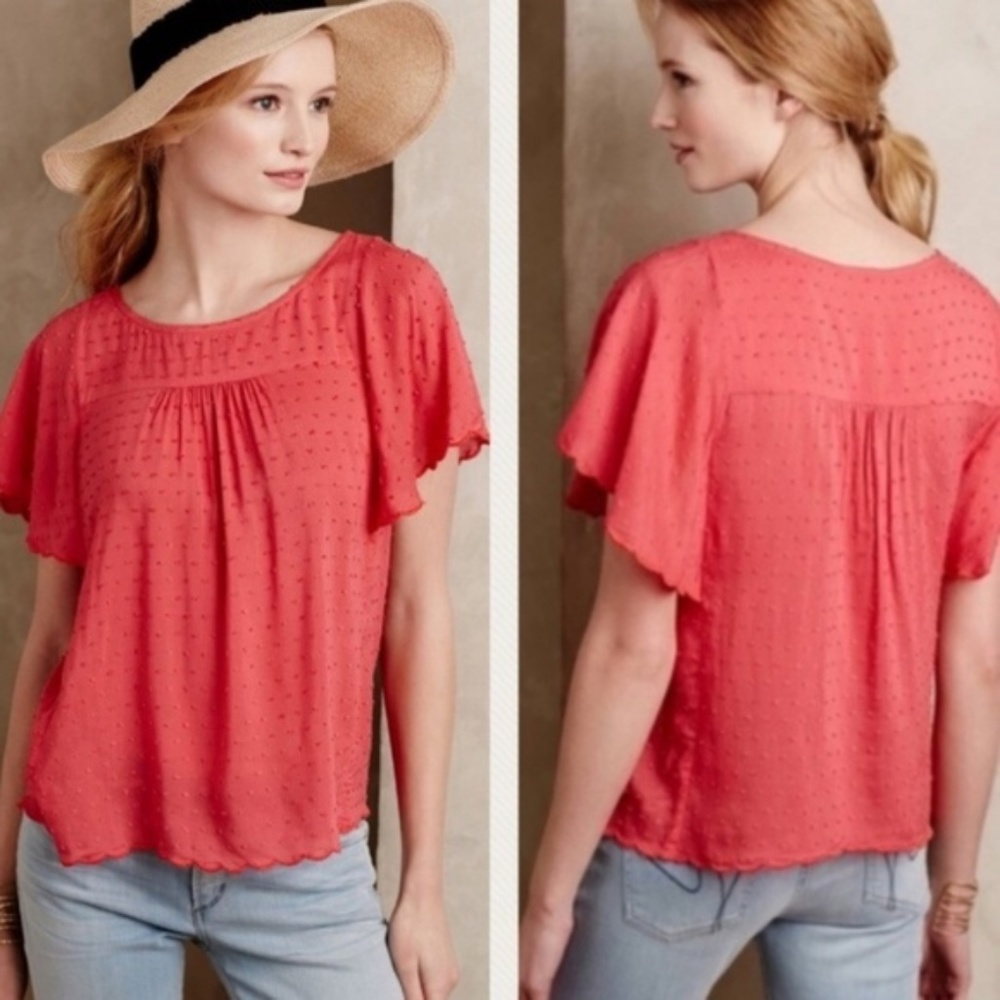 Anthropologie Maeve Keme Swiss Dot Scalloped Top